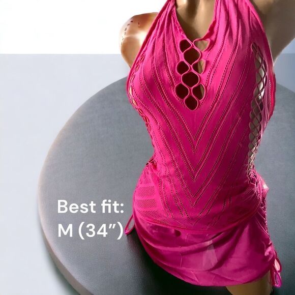 Feels Good on! l Buy 1 Get 1 Hot pink l Mesh Halter Top l High-stretch l S/M New - Picture 3 of 9